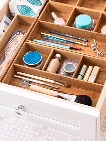 place bathroom essentials in a desktop organizer