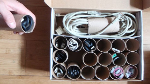 recycle toilet paper rolls for unplugged cords