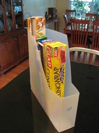 use a magazine rack for aluminum foil