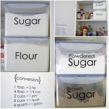 use stackable bins for baking supplies